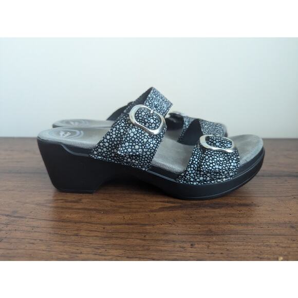 Dansko Sophie Women Clog Sand Black Silver US 7/7.5 EU38 Adjustable Double Strap - Picture 4 of 10